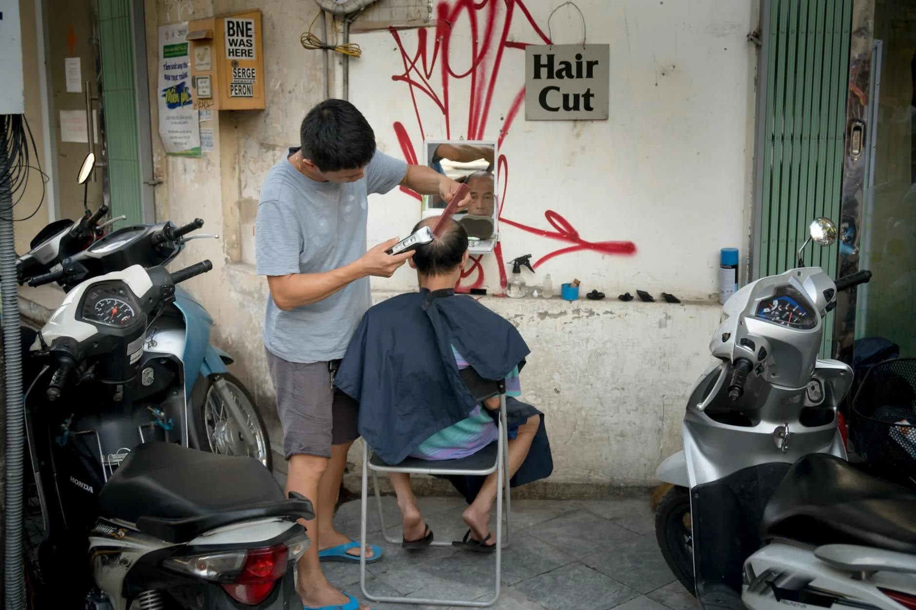 Barber with client